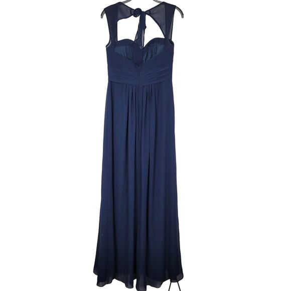 Bill Levkoff Pleated Sweetheart Halter Chiffon Bridesmaid Navy Dress, Size 10 - Picture 3 of 11